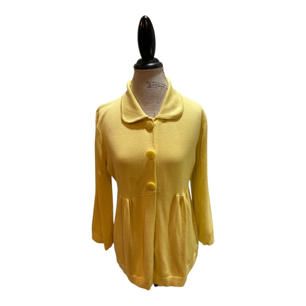 Evie Yellow Button-Snap 3/4 Sleeve Soft Cardigan Gathered at Hips Women's Sz XL